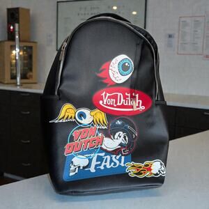 RARE NEW Von Dutch Large Multi-Flying Eye Graphic Backpack Streetwear Y2K Black
